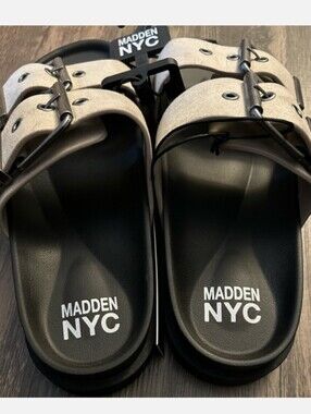 Madden NYC Women's Taupe Buckle Strap Sandals